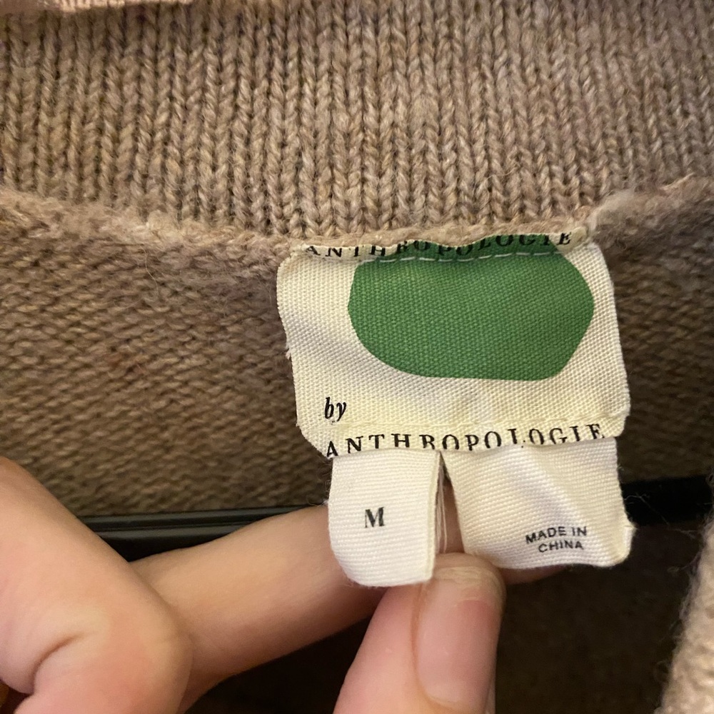 Anthropologie Tan Oat Sonoran Cowl Neck Wool Cotton Blend Sweater Dress size M - Picture 9 of 9